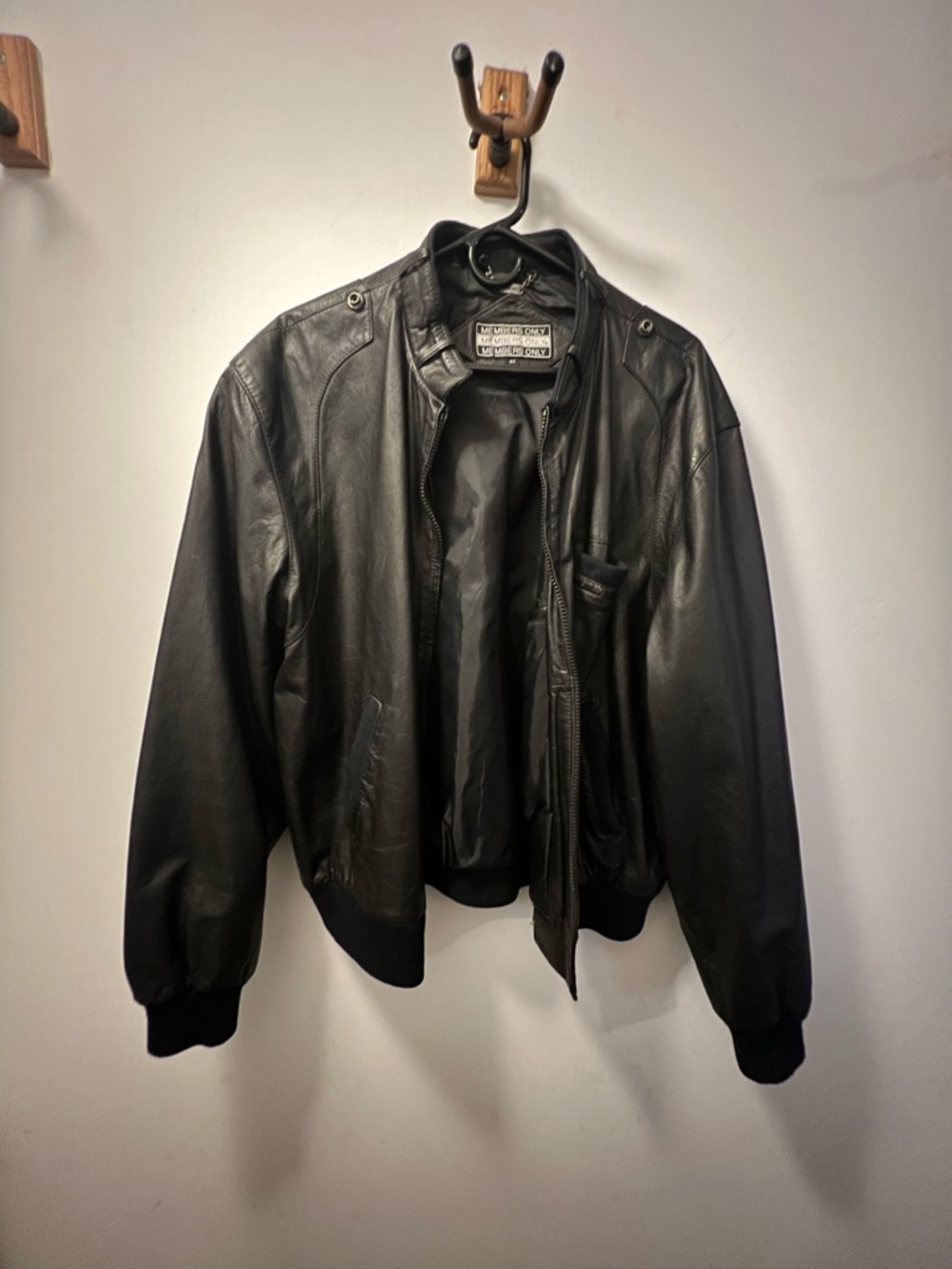Members Only Black Leather Bomber Jacket